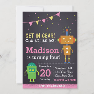 Robot Birthday Einladung (Mädchen)
