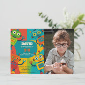 Robot Birthday Einladung mit Foto (Stehend Vorderseite)
