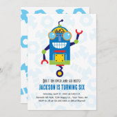 Robot Birthday Einladung Roboter (Vorne/Hinten)