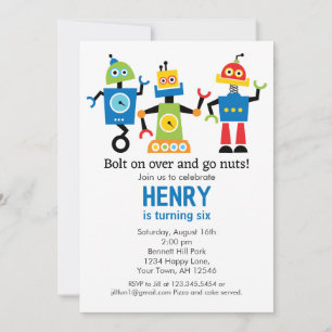 Robot Birthday Einladung Roboter