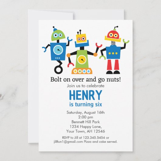 Robot Birthday Einladung Roboter (Vorderseite)
