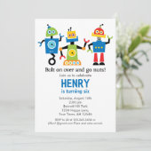 Robot Birthday Einladung Roboter (Stehend Vorderseite)