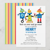 Robot Birthday Einladung Roboter (Vorne/Hinten)