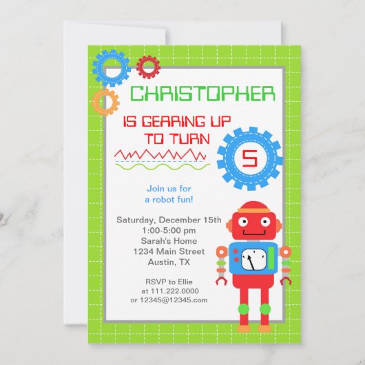 Robot Birthday Einladungen (Vorderseite)