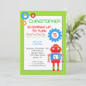 Robot Birthday Einladungen (Stehend Vorderseite)