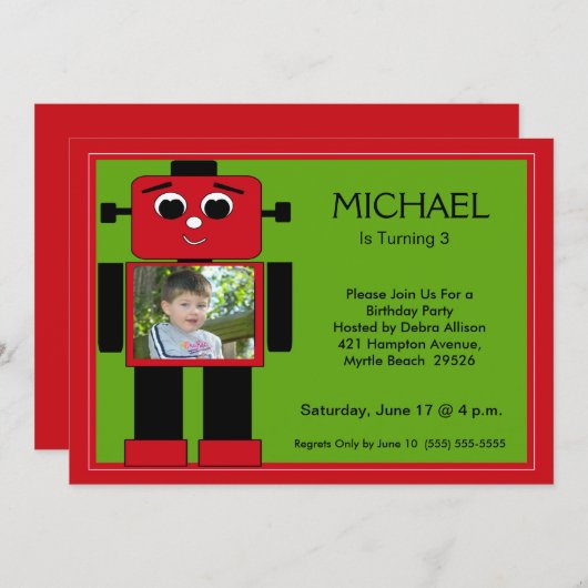 Robot Birthday Einladungen (Vorne/Hinten)