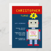 Robot Birthday Einladungen (Vorne/Hinten)