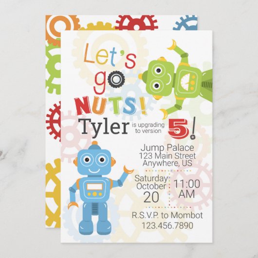 Robot Birthday Invitations Robots Geburtstagsparty Einladung (Vorne/Hinten)