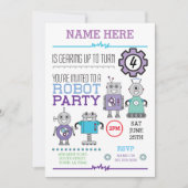 ROBOT Birthday Party Blue Gears Cogs Roboter einla Einladung (Vorderseite)