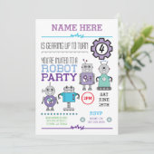ROBOT Birthday Party Blue Gears Cogs Roboter einla Einladung (Stehend Vorderseite)