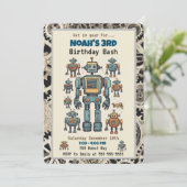 Robot Birthday Party Einladung (Stehend Vorderseite)