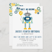Robot Birthday Party Einladung (Vorne/Hinten)