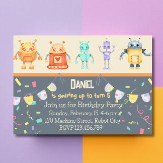 Robot Birthday Party Einladung