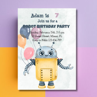 Robot Birthday Party Einladung