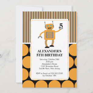 Robot Birthday Party Einladung Orange / Schwarz