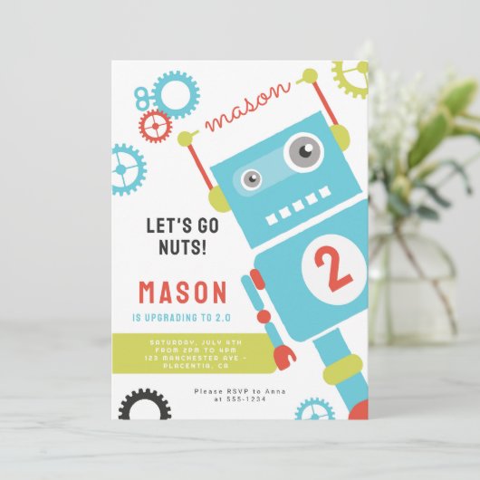 Robot Birthday Party Einladungen (Stehend Vorderseite)