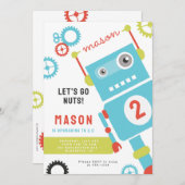 Robot Birthday Party Einladungen (Vorne/Hinten)