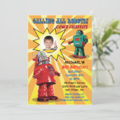 Robot Birthday Party Foto Einladung einfügen (Stehend Vorderseite)