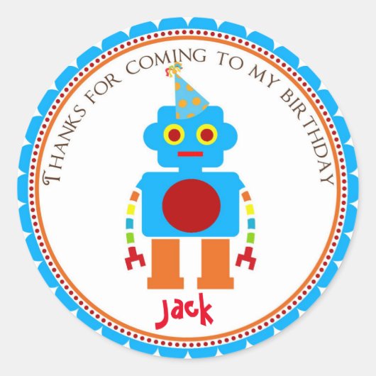 Robot Birthday Party Gefallen Stickers (Vorderseite)