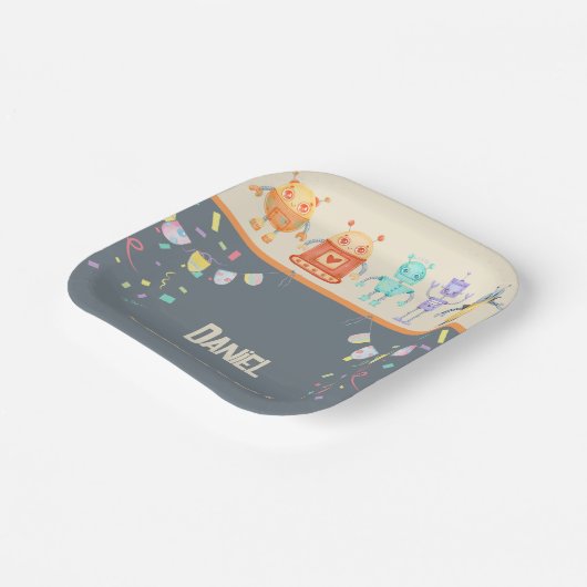 Robot Birthday Party Kids Pappteller (Gewinkelt)