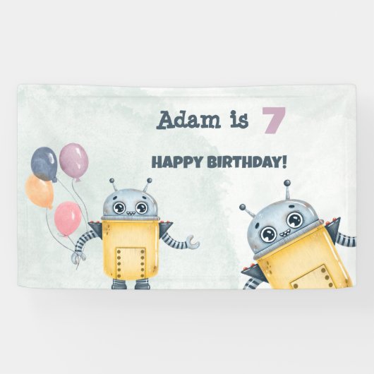 Robot Birthday Party-Kinder Banner (Horizontal)