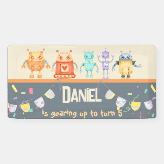 Robot Birthday Party-Kinder Banner (Horizontal)