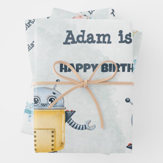 Robot Birthday Party-Kinder Geschenkpapier Set (Beispiel)