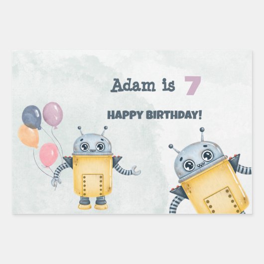 Robot Birthday Party-Kinder Geschenkpapier Set (Vorderseite)
