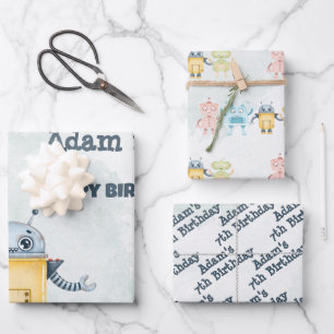 Robot Birthday Party-Kinder Geschenkpapier Set