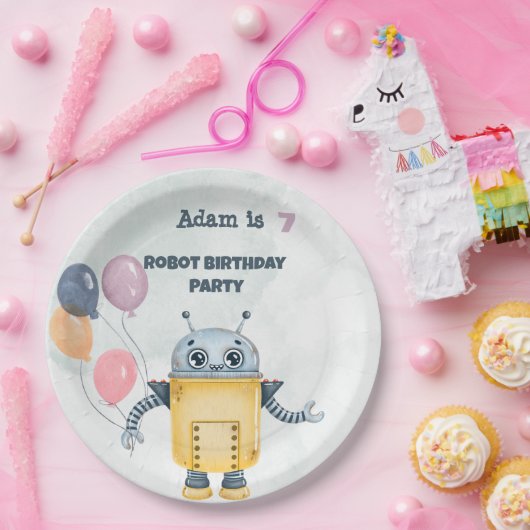 Robot Birthday Party-Kinder Pappteller (Party)