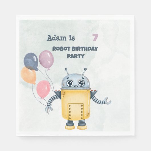 Robot Birthday Party-Kinder Serviette (Vorderseite)