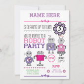 ROBOT Birthday Party Pink Gears Cogs Roboter laden Einladung (Vorderseite)