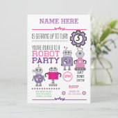 ROBOT Birthday Party Pink Gears Cogs Roboter laden Einladung (Stehend Vorderseite)
