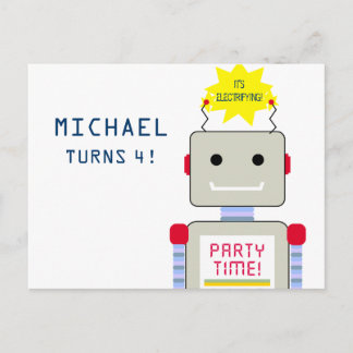 Robot Birthday Party, Postcard Einladungen