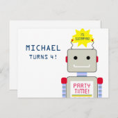 Robot Birthday Party, Postcard Einladungen (Vorne/Hinten)