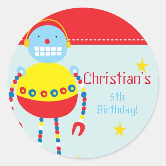 Robot Birthday Party Stickers (Vorderseite)