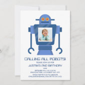 Robot Birthday Party Thema Junge Foto Einladung (Vorderseite)