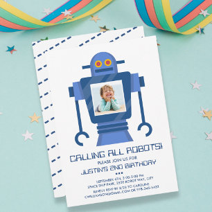 Robot Birthday Party Theme Boy Photo Invitation Einladung