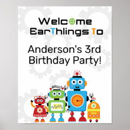 Robot Birthday Party Willkommensunterschrift Poster