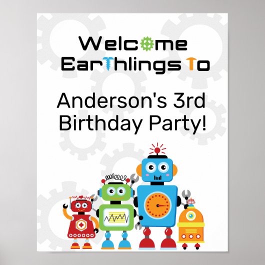 Robot Birthday Party Willkommensunterschrift Poster (Vorne)