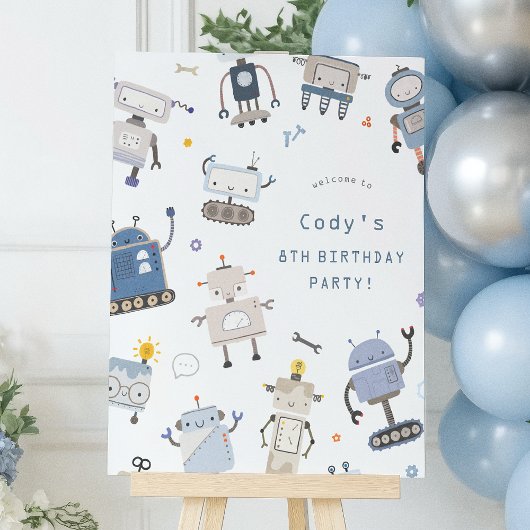Robot Blue Birthday Party Begrüßungsunterschrift Poster