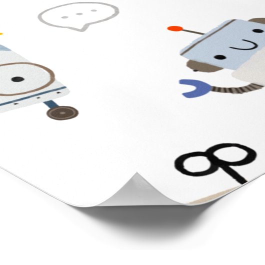 Robot Blue Birthday Party Begrüßungsunterschrift Poster (Ecke)