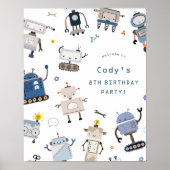 Robot Blue Birthday Party Begrüßungsunterschrift Poster (Vorne)