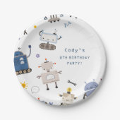 Robot Blue Birthday Party Pappteller (Vorderseite)