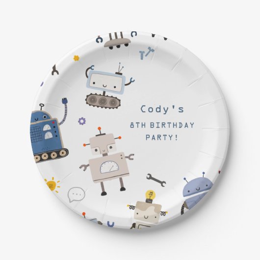Robot Blue Birthday Party Pappteller (Vorderseite)