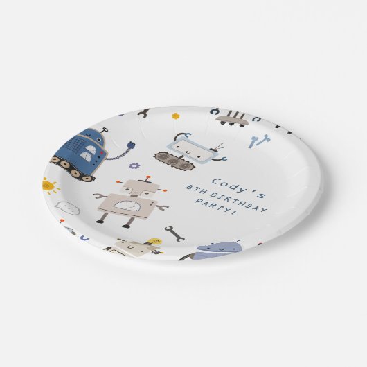 Robot Blue Birthday Party Pappteller (Schrägansicht)