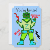 Robot Boy and Stars Geburtstagsparty Einladung (Vorderseite)