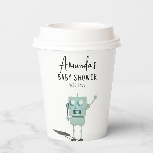 Robot boy Baby Shower Pappbecher (Rückseite)