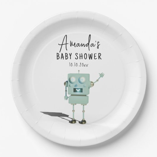 Robot boy Baby Shower Pappteller (Vorderseite)