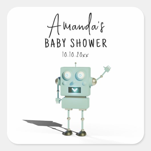 Robot boy Baby Shower Quadratischer Aufkleber (Vorderseite)